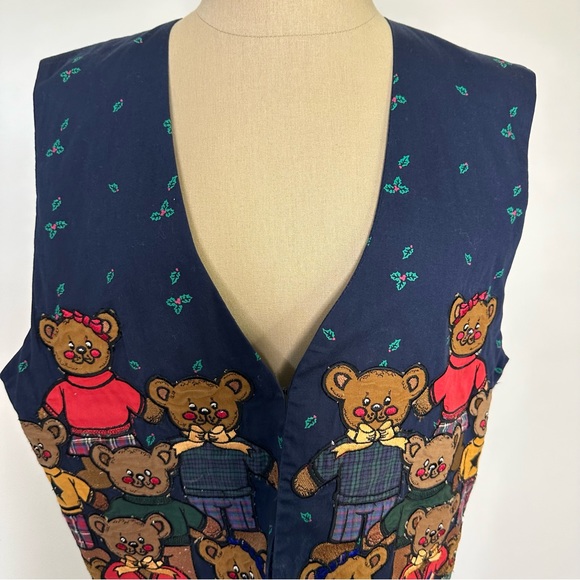 Vintage Christmas Teddy Bear Vest medium - Picture 8 of 16